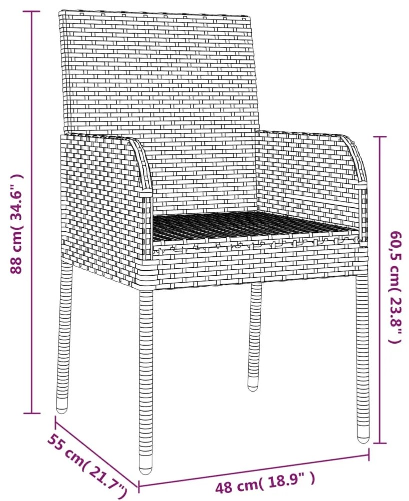 Cadeiras de jardim c/ almofadões 4 pcs vime PE cinzento