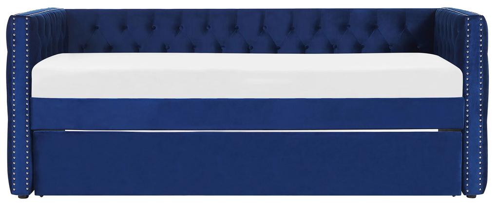 Cama dupla em veludo azul marinho 90 x 200 cm GASSIN Beliani