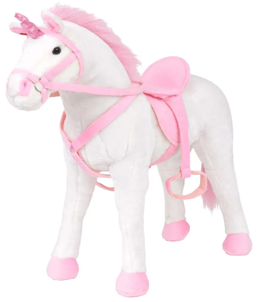 Brinquedo de montar unicórnio peluche branco e rosa XXL