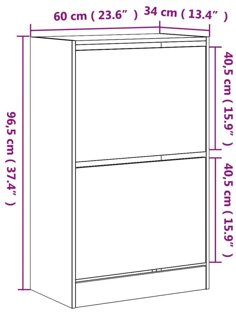 Sapateira 60x34x96,5 cm derivados de madeira cinzento sonoma