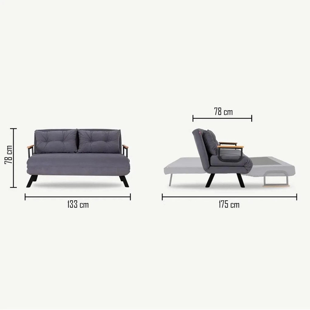 Sofá-Cama de 2 Lugares Sando – Cor de Vinho – Medidas: 50x133x41 cm