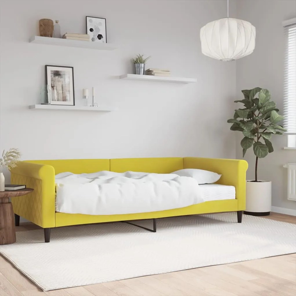 3197759 vidaXL Sofá-cama com colchão 100x200 cm veludo amarelo