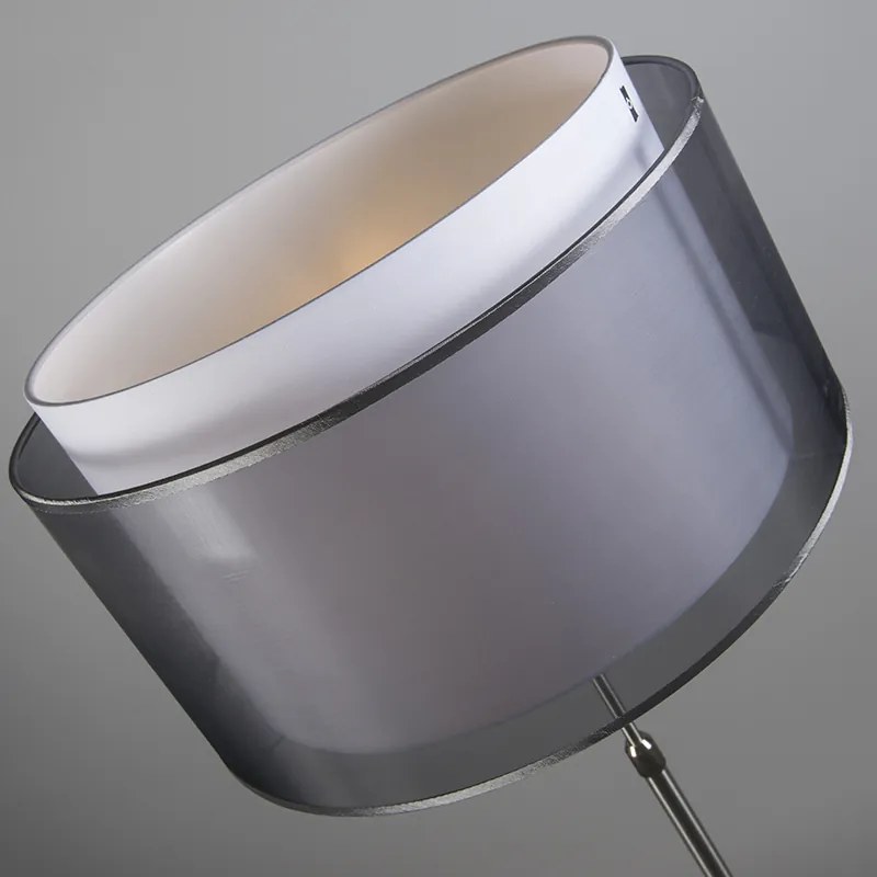 Candeeiro de pé em aço com abajur preto e branco 47 cm ajustável - Parte Design,Moderno