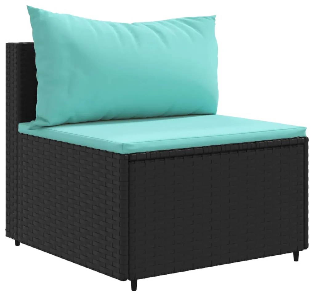 9 pcs conjunto de sofás p/ jardim c/ almofadões vime PE preto