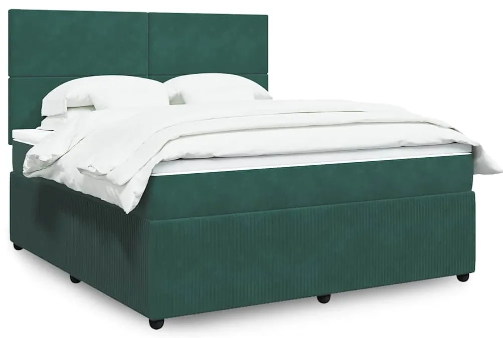 vidaXL Cama com molas/colchão 180x200 cm veludo verde-escuro