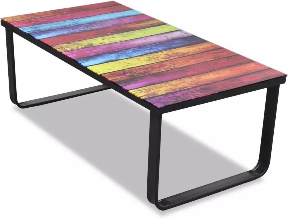 Mesa de centro, tampo de vidro com impressão de arco-íris