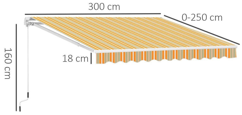Toldo Retrátil com Manivela Toldo de 300x200cm com Braço Articulado de
