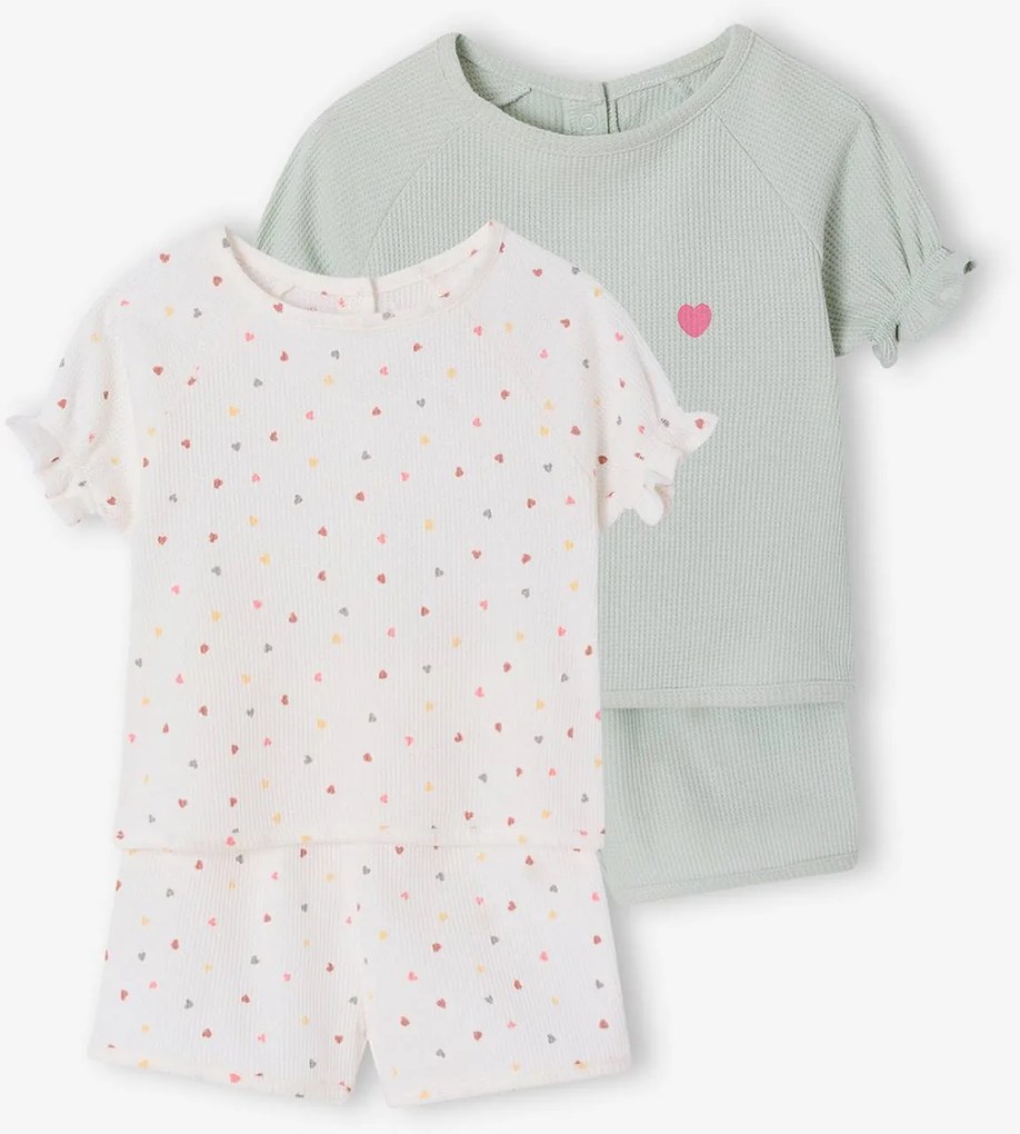 Lote de 2 pijamas curtos práticos para menina verde-salva