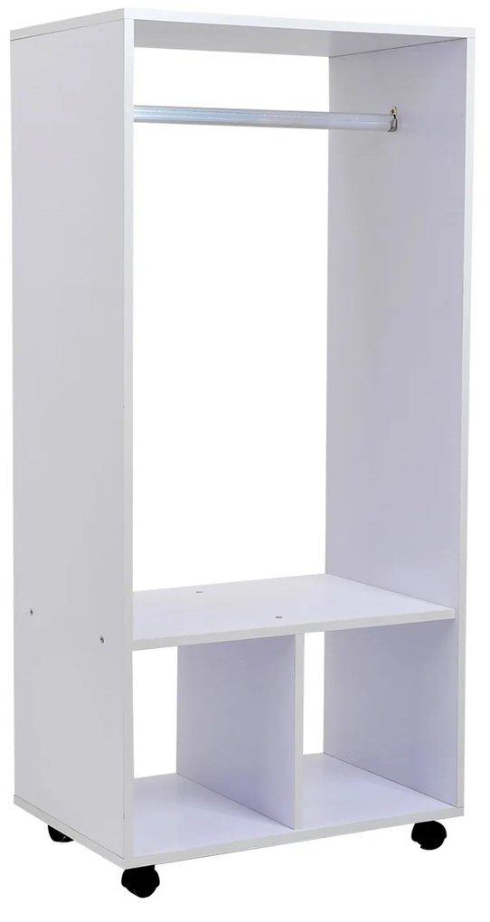 Armario Roupeiro Madeira Móvel com Trilho Estantes Organizador 60x40x128cm Branco