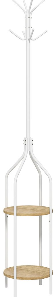 HOMCOM Cabide de Pé com 2 Prateleiras Cabide de Pé para Roupa de Metal com 8 Ganchos Ø34x181 cm Branco