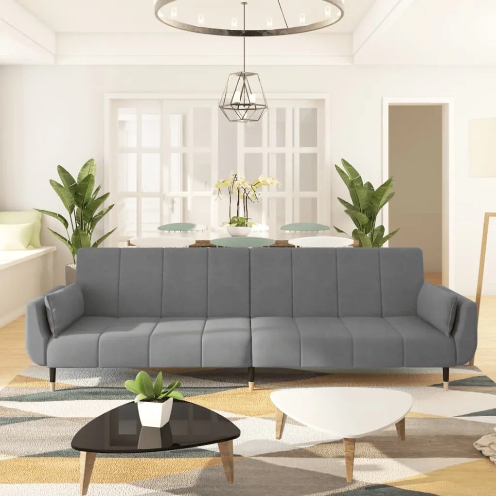 vidaXL Sofá-cama 2 lugares com duas almofadas veludo cinzento-claro