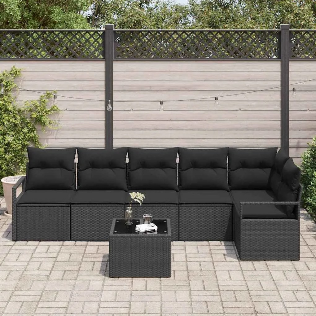 Conjunto de Sofá de Jardim com 7 Peças e Almofadas em Rattan Poliéster