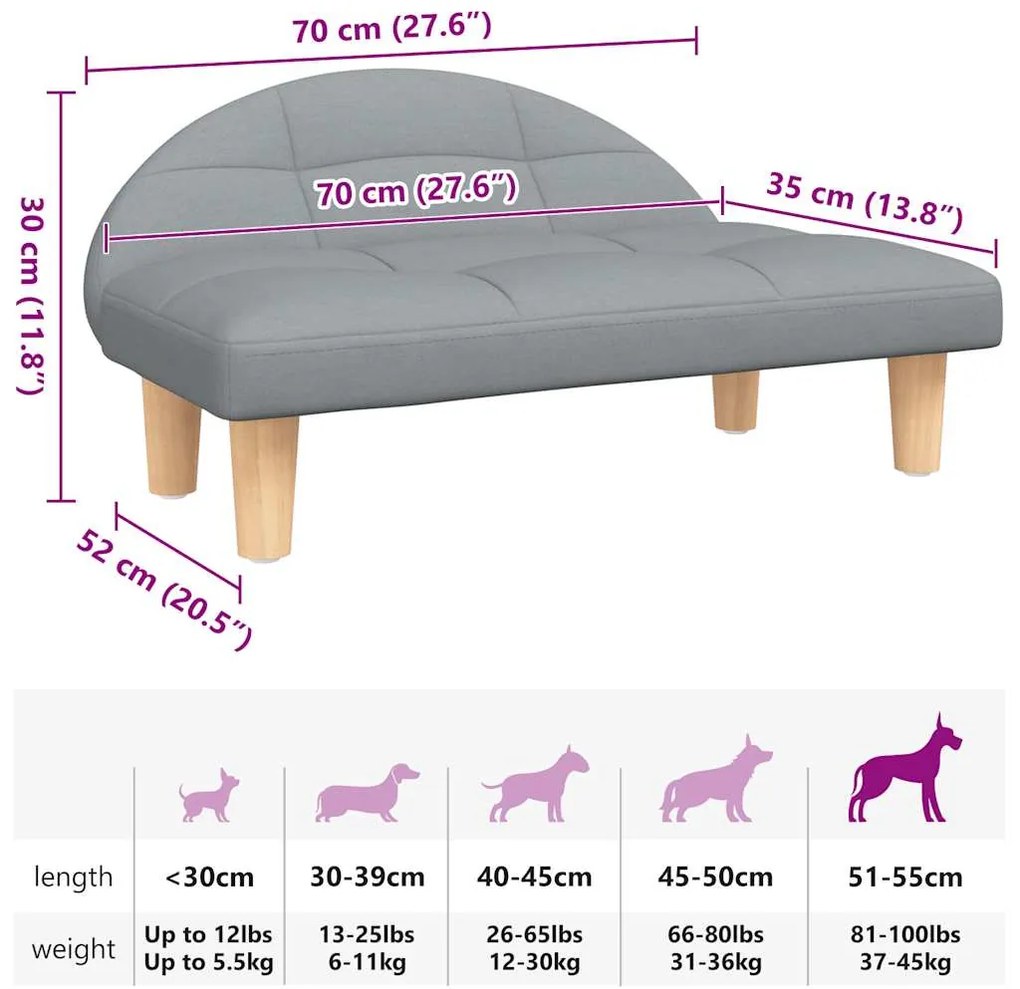 Cama para cães 70x52x30 cm tecido cinzento-claro