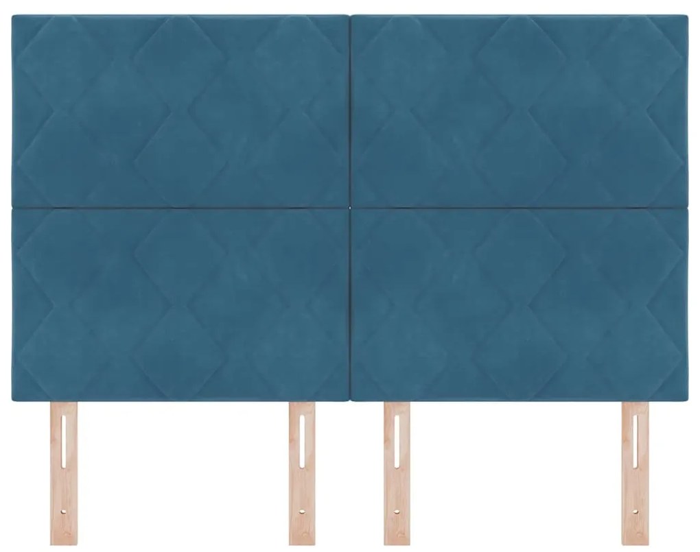 Cabeceira Azul Marinho em Veludo com Design de Blocos de Diamante - 14