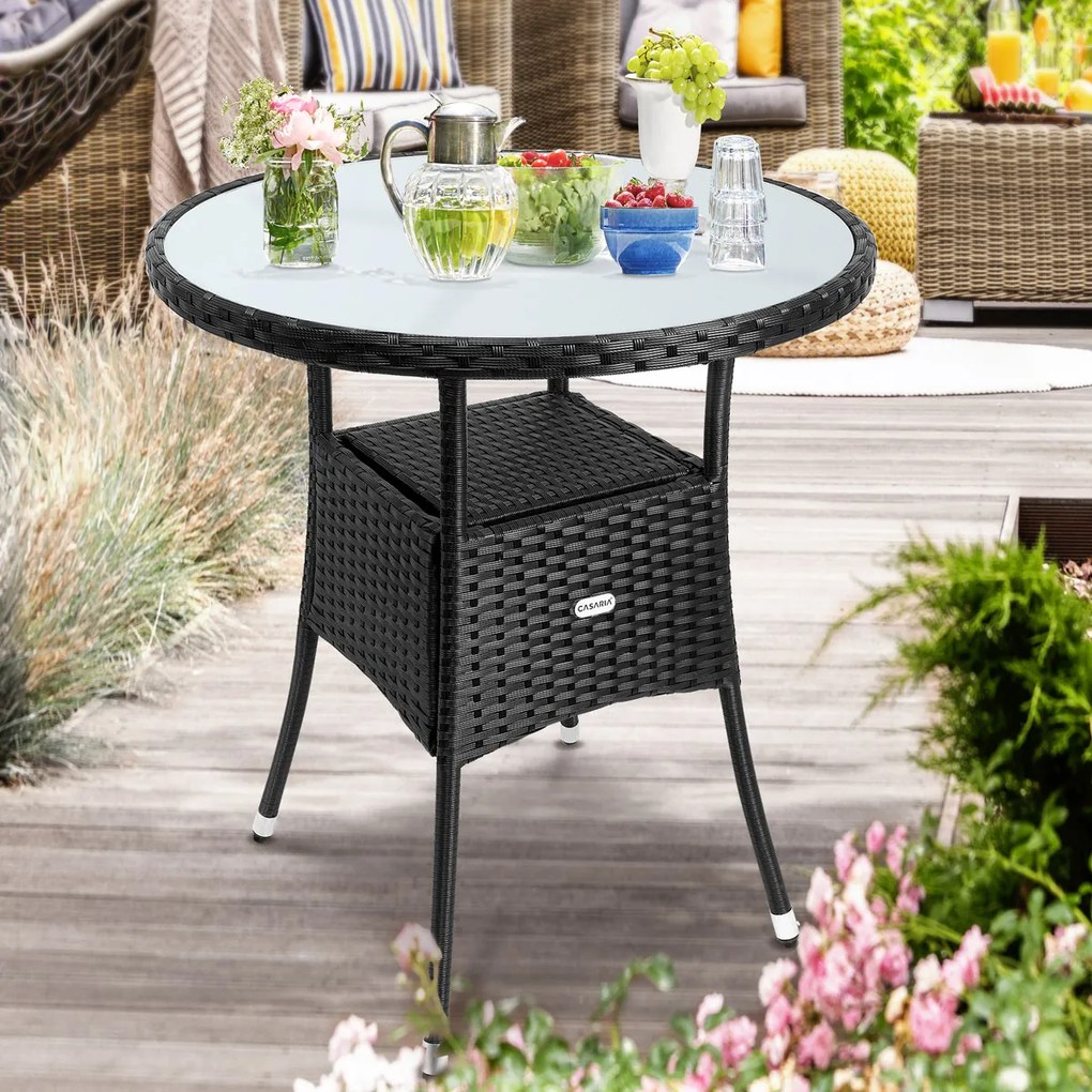 Mesa jardim redonda em Polyrattan Ø60cm Preta