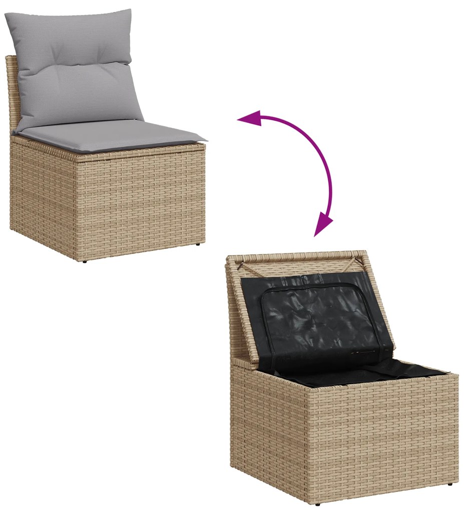 Conjunto de Sofá de Jardim de 5 Peças com Almofadas Bege Vime Rattan