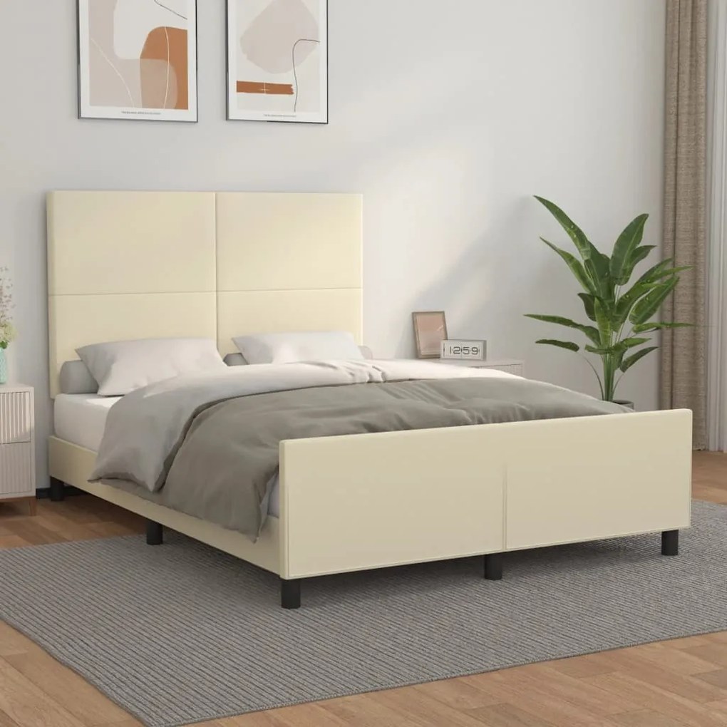 vidaXL Estrutura de cama c/ cabeceira couro artificial 140x200cm creme