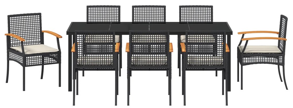 Conjunto de Jantar de Jardim 9 Peças com Almofadas - Rattan Poliéster