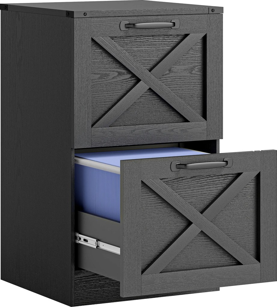 HOMCOM Gaveteiro de Escritório com 2 Gavetas, Ficheiros Suspensos para Formatos Carta/A4, Estilo Rústico, 40x40x71cm, Preto | Aosom Portugal