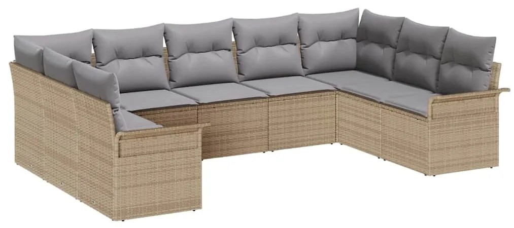 Conjunto de 9 Peças de Sofá para Jardim com Almofadas Bege Poliéster R