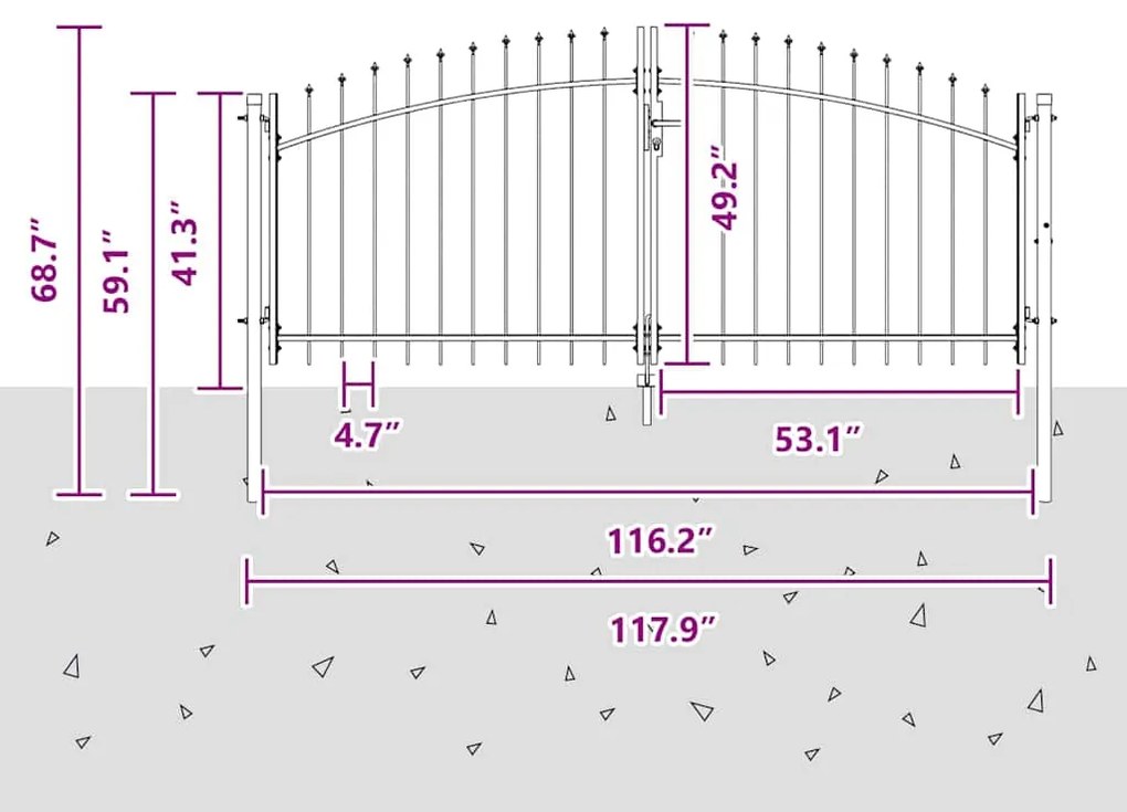 Portão de Jardim com Ponta de Lança Dupla Cinza 125x300 cm Aço
