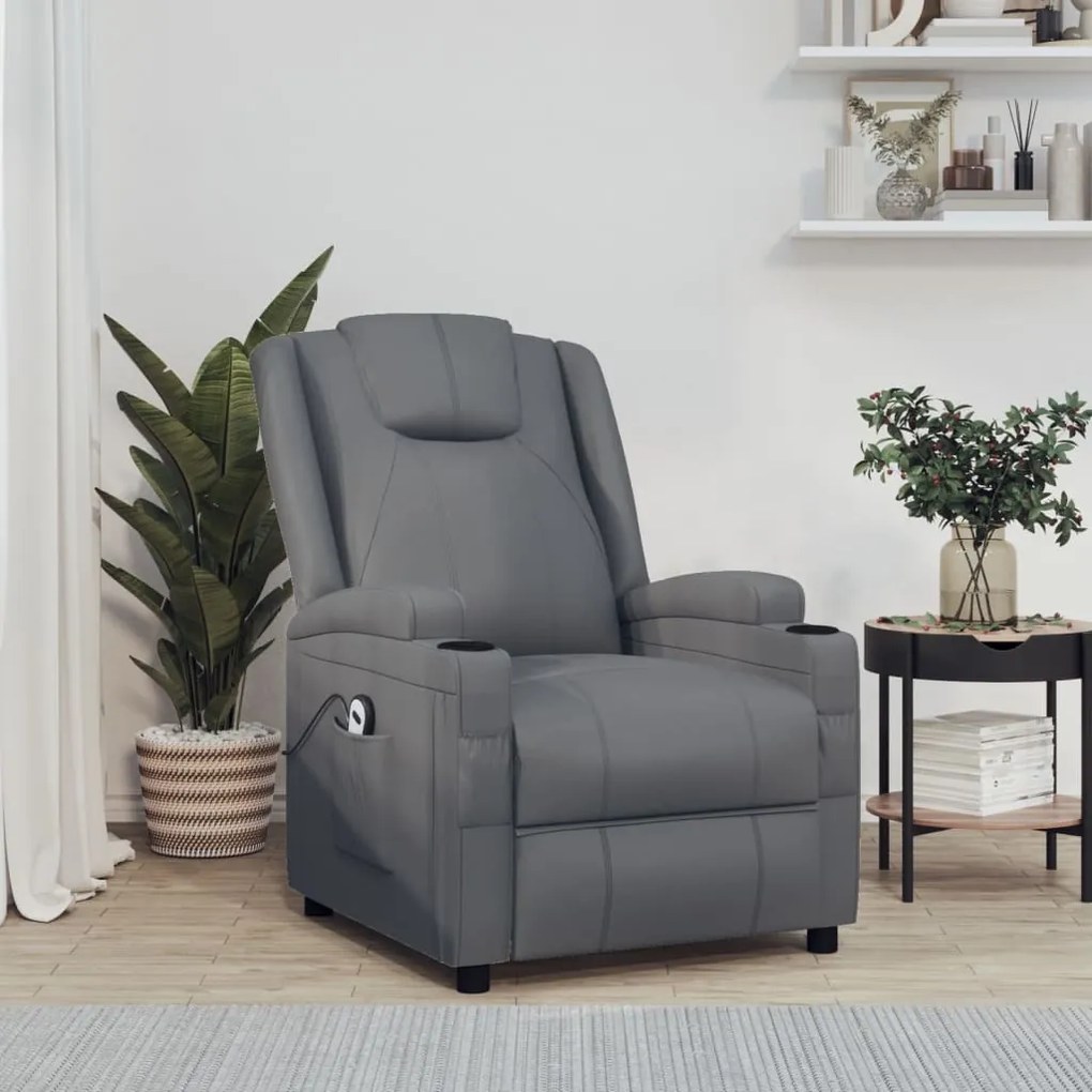 vidaXL Poltrona elevatória couro artificial cinzento
