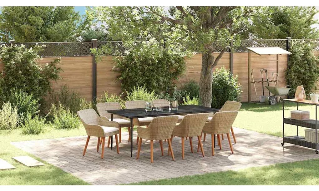 Conjunto de Jantar de Jardim com 9 Peças Bege em Rattan Polietileno