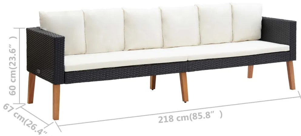 4 pcs conjunto lounge de jardim c/ almofadões vime PE preto