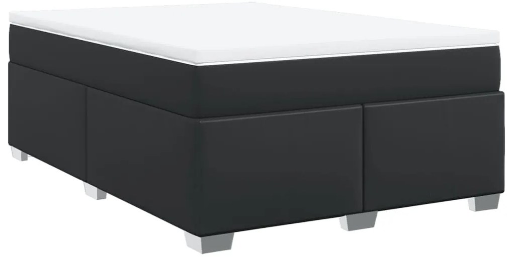 Cama com molas/colchão 140x200 cm couro artificial preto