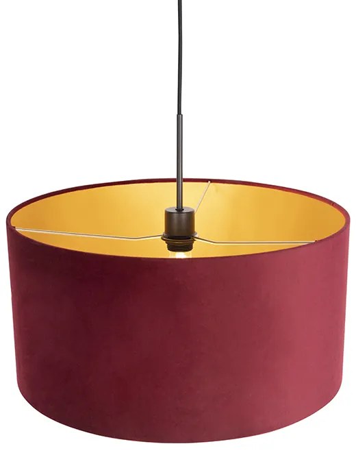 Candeeiro de suspensão com abajur de veludo vermelho com dourado 50 cm - Combi Country / Rústico,Clássico / Antigo