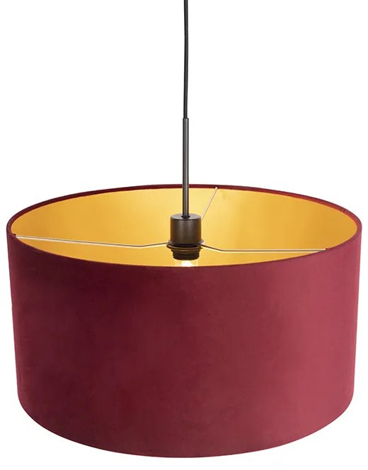 Candeeiro de suspensão com veludo vermelho com 50 cm ouro - Combi Country / Rústico,Clássico / Antigo