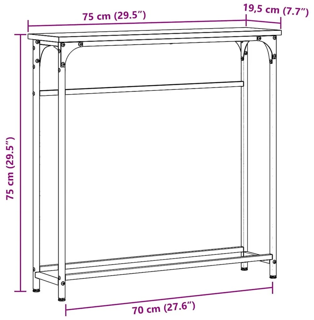 Mesa Console Preto Carvalhos 75x19,5x75 cm Madeira Prensada