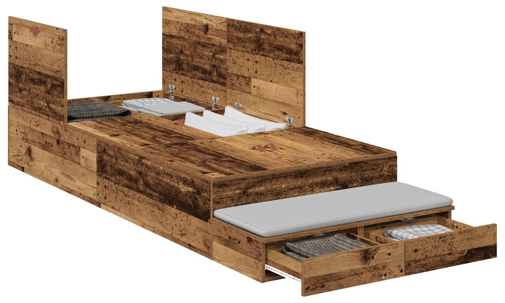 Cama de Armazenamento Madeira Velha 75x190 cm