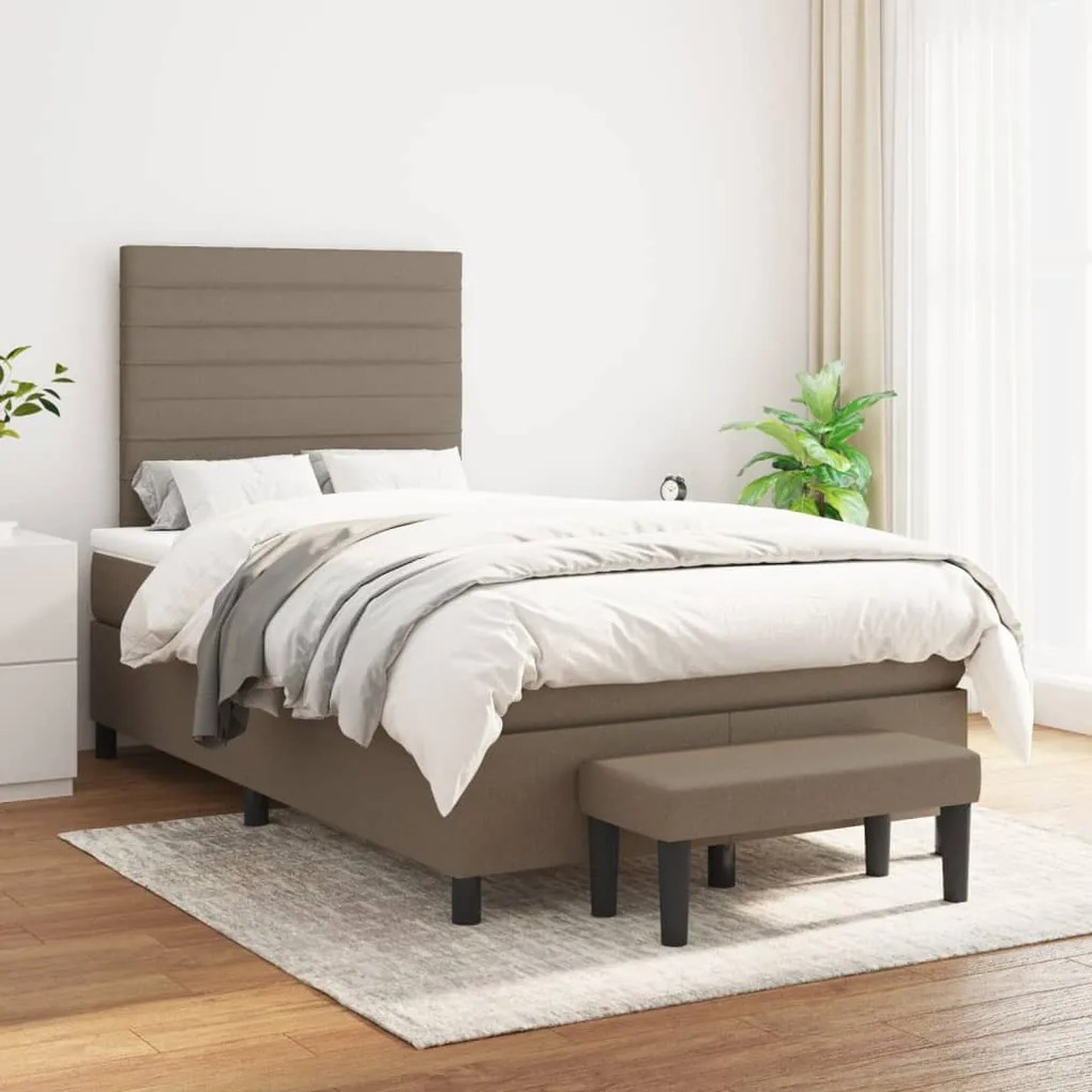 Cama boxspring c/ colchão 120x190cm tecido castanho-acinzentado