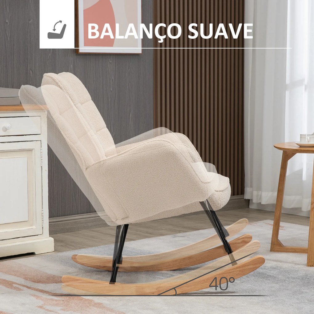 Cadeira Baloiço com Oscilação de 40° Pés de Madeira de Faia e Estrutura de Aço Carga Máxima 120 kg 71x92x101 cm Bege