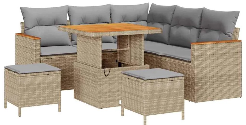 Conjunto de sofá de jardim com 8 peças e almofadas bege em poliratan e