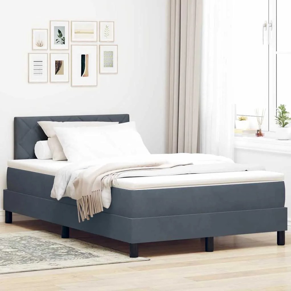 vidaXL Cama Box Spring LED Cinza Escuro 120 x 200 cm Veludo