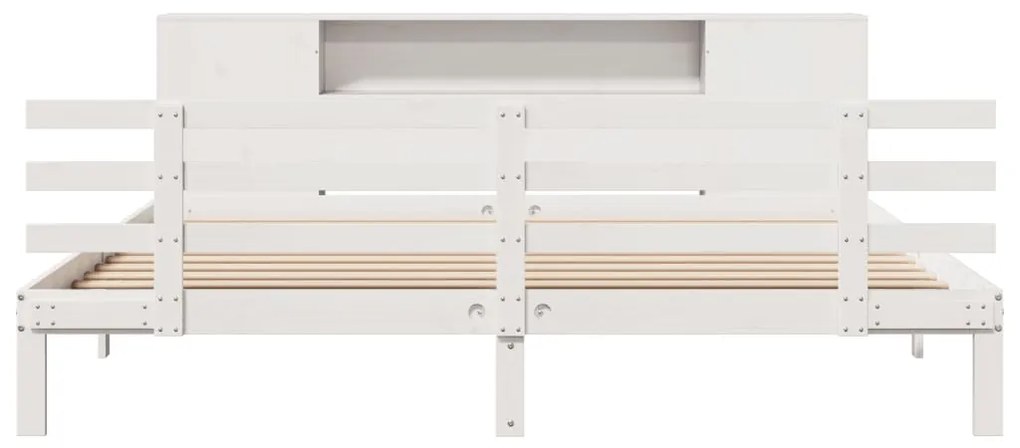 Cama com estante sem colchão 200x200 cm pinho maciço branco