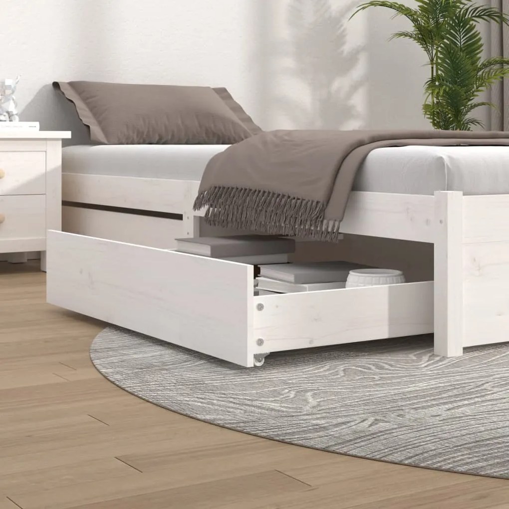 814985 vidaXL Gavetas de cama 2 pcs madeira de pinho maciça branco