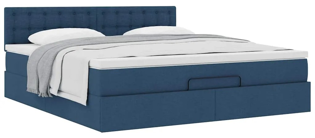 Estrutura de cama otomana com colchão 160x200 cm tecido azul