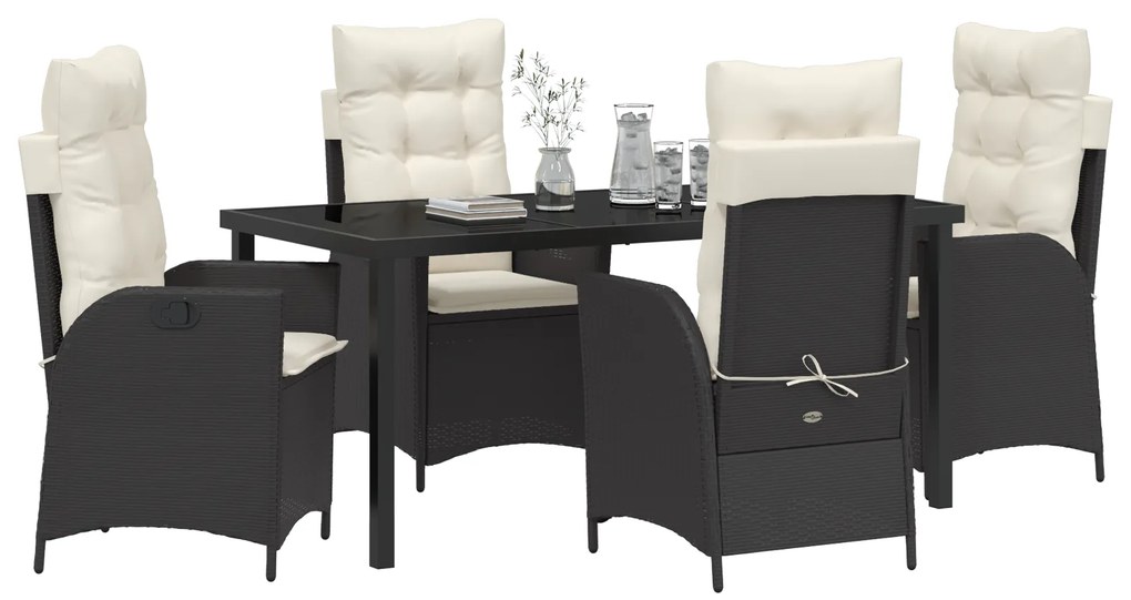 Conjunto de Jantar de 5 Peças para Jardim com Almofadas Preto Rattan P