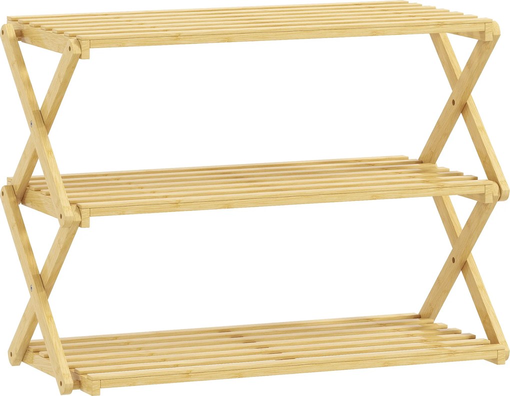 HOMCOM Sapateira Estreita de Bambu Dobrável de 3 Níveis para Entrada Corredor Quarto 60x29x45,5 cm Madeira | Aosom Portugal