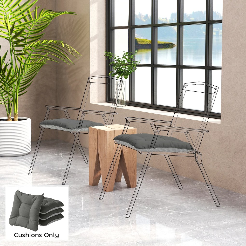 Conjunto de 4 Almofadas para Cadeiras de Jardim (NÃO INCLUIDAS)com Laços e Base Antiderrapante Impermeáveis 39,5x39,5x10 cm Cinza Escuro