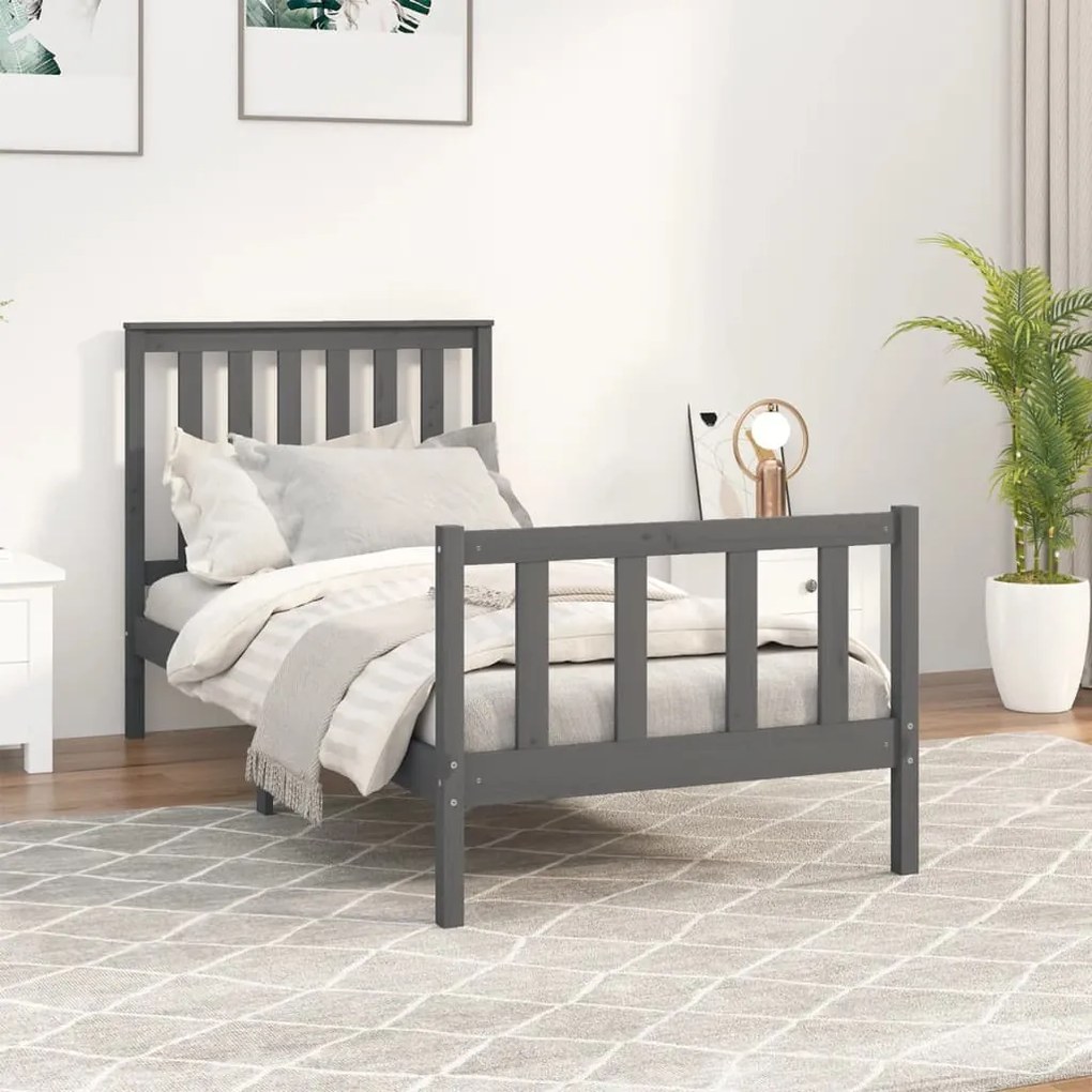 vidaXL Estrutura de cama com cabeceira 100x200cm pinho maciço cinza