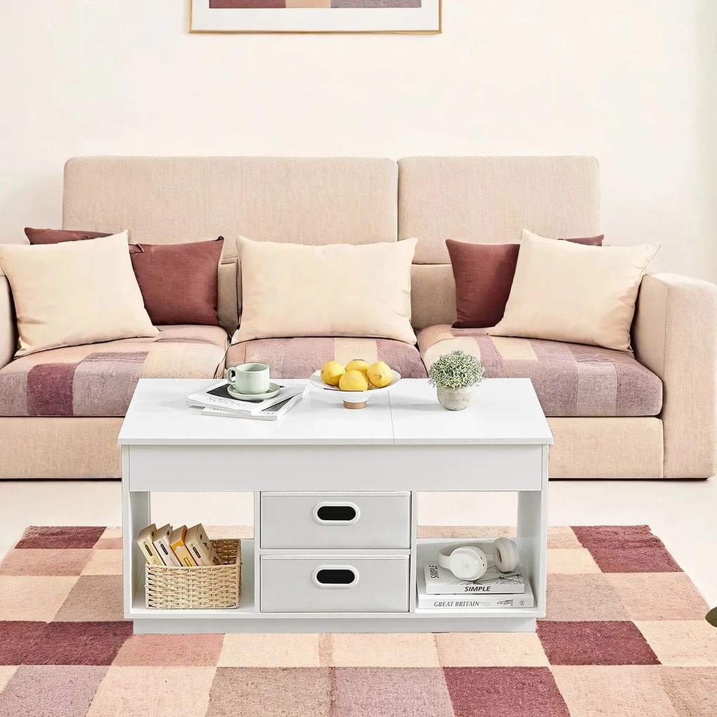 Mesa de centro com 2 gavetas e compartimentos 50 x 100 x 48 cm/62,3 cm branco