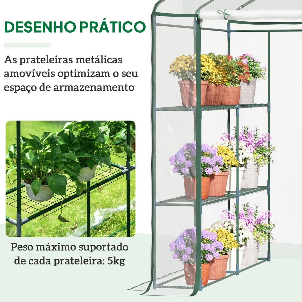 Estufa Transparente de Jardim Estufa de Plantas de 3 Níveis com Pratel