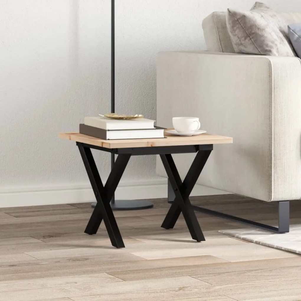 Mesa de centro estrutura em X 50x50x35 cm pinho e aço