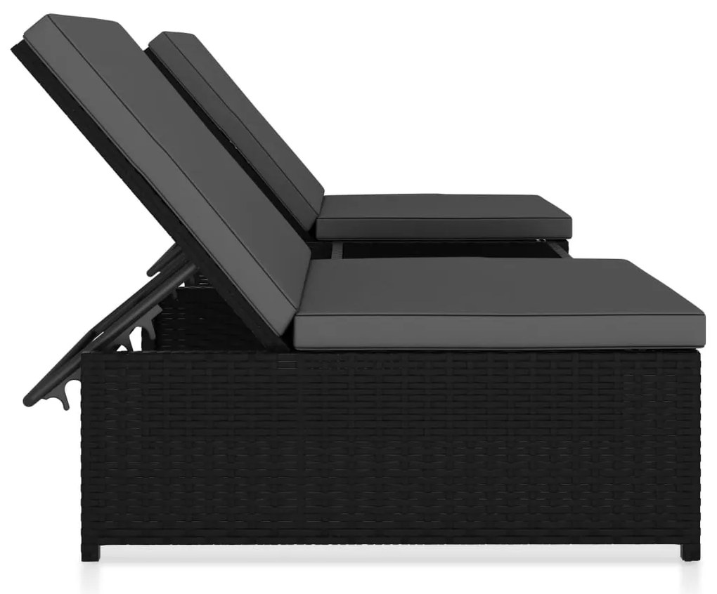 Espreguiçadeiras com mesa 2 pcs vime PE preto
