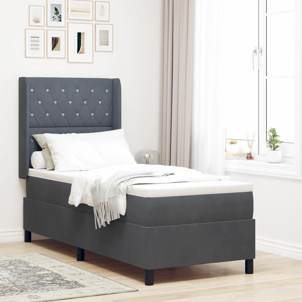 vidaXL Cama Box com Colchão &amp; LED Cinza Escuro 80x200 cm Veludo