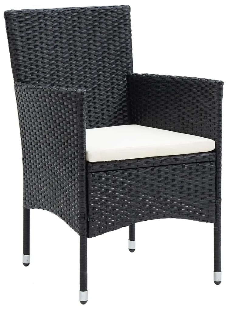 5 pcs conjunto de jantar p/ jardim vime PE/acácia maciça preto